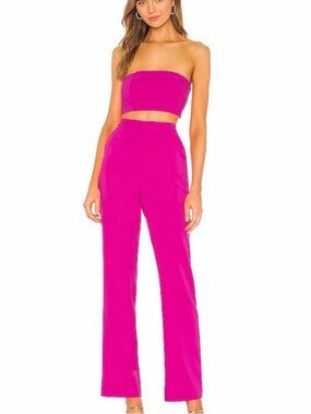 NBD Topaz Set Strapless Crop Top & High-Waist Wide-Leg Pants - Hot Pink